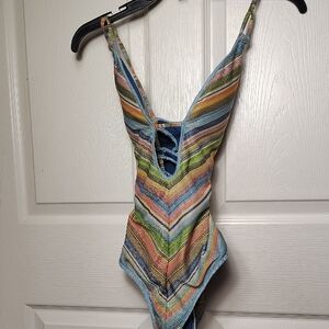 BECCA Blue and Green Chevron Bathing Suit